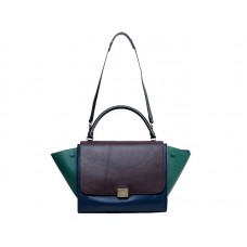 Celine Trapeze Shoulder Bag Multicolor Calfskin Choco/Navy/Green