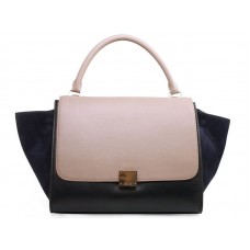 Celine Trapeze Shoulder Bag Multicolor Calfskin Pink/Black/Suede Blue