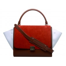 Celine Trapeze Shoulder Bag Multicolor Calfskin Red/Brown /White