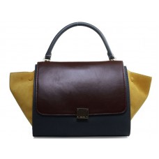 Celine Trapeze Shoulder Bag Multicolor Calfskin Wine/Grey/Suede Yellow