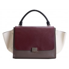 Celine Trapeze Shoulder Bag Multicolor Calfskin Wine/Khaki/Cream