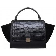 Celine Trapeze Shoulder Bag Multicolor Croc Leather Black/Suede Black