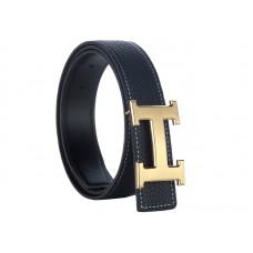 Hermes Togo Leather Wide Belt With Gold H Buckle Black