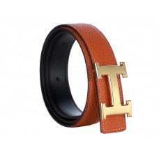 Hermes Togo Leather Wide Belt With Gold H Buckle Brick