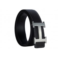 Hermes Togo Leather Belt With Silver H Buckle Black