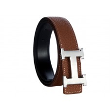 Hermes Togo Leather Belt With Silver H Buckle Brown