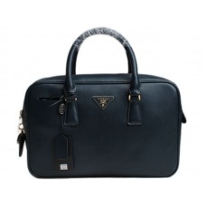 Prada Saffiano Calf Leather Top Handle Bag Dark Blue