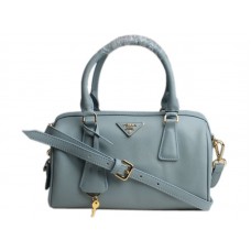 Prada Saffiano Calf Leather Top Handle Medium Bag Light Blue