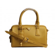 Prada Saffiano Calf Leather Top Handle Medium Bag Yellow