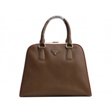 Prada Saffiano Framed Top Handle Bag Coffee