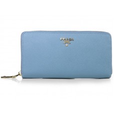 Prada Saffiano Zippy Wallet Light Blue