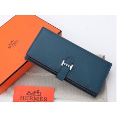 Hermes Epsom Original Calfskin Bearn Japonaise Bi-Fold Wallet Dark Blue