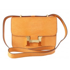 Hermes Constance 23 Single Shoulder Bag Lizard Leather Orange