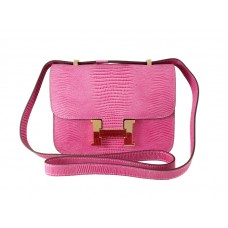 Hermes Constance 23 Single Shoulder Bag Lizard Leather Pink