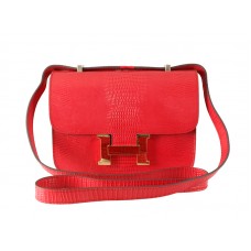 Hermes Constance 23 Single Shoulder Bag Lizard Leather Red