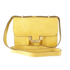 Hermes Constance 23 Single Shoulder Bag Lizard Leather Yellow