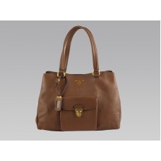 Prada Cowhide Medium Tote With Front Pocket Brown