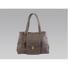 Prada Cowhide Medium Tote With Front Pocket Grey