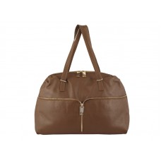 Fendi Cowhide Leather Front Zip Satchel Brown