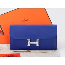 Hermes Epsom Original Calfskin Constance Long Wallet Electric Blue