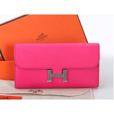 Hermes Epsom Original Calfskin Constance Long Wallet Hot Pink