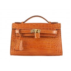 Hermes Matte Kelly Pochette Crocodile Fauve