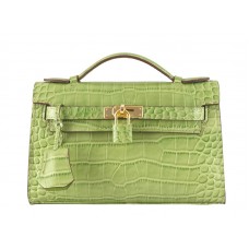 Hermes Matte Kelly Pochette Crocodile Green