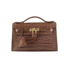 Hermes Matte Kelly Pochette Crocodile Havanne