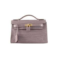 Hermes Matte Kelly Pochette Crocodile Mauve