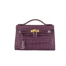 Hermes Matte Kelly Pochette Crocodile Purple