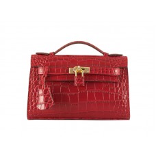 Hermes Matte Kelly Pochette Crocodile Red