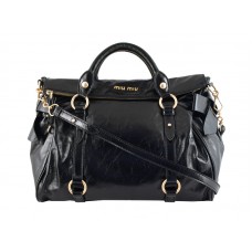 Miu Miu Shinny Leather Large Boston Bag Black