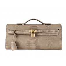 Hermes Kelly Pochette Longue Lizard Leather Grey