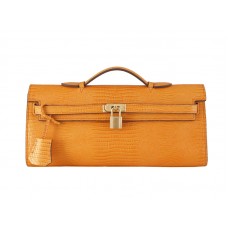 Hermes Kelly Pochette Longue Lizard Leather Orange