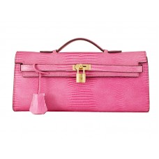 Hermes Kelly Pochette Longue Lizard Leather Pink