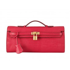 Hermes Kelly Pochette Longue Lizard Leather Red