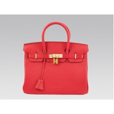 Hermes Birkin 30cm Clemence Rouge Vif With Golden Hardware