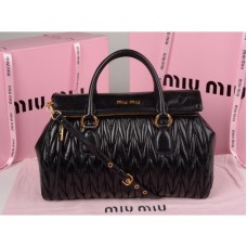 Miu Miu Glazed Matelasse Leather Zip Satchel Black