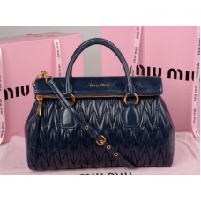 Miu Miu Glazed Matelasse Leather Zip Satchel Blue