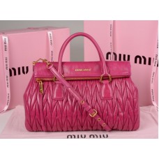 Miu Miu Glazed Matelasse Leather Zip Satchel Hot Pink