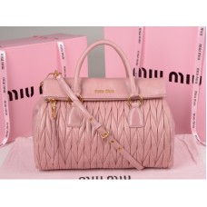 Miu Miu Glazed Matelasse Leather Zip Satchel Pink