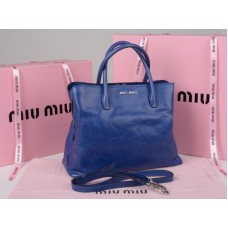 Miu Miu Glazed Leather Tote Blue