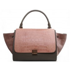 Celine Trapeze Shoulder Bag Multicolor Croc Leather Brown/Khaki/Suede Brown