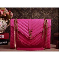 Yves Saint Laurent Classic Large Monogramme Satchel In Lipstick Fuchsia Grain De Poudre Textured Matelasse Leather