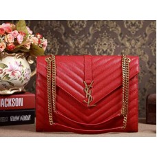 Yves Saint Laurent Classic Large Monogramme Satchel In Lipstick Red Grain De Poudre Textured Matelasse Leather