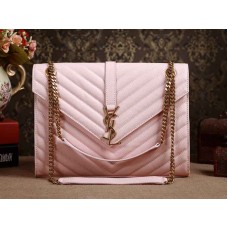 Yves Saint Laurent Classic Large Monogramme Satchel In Pink Grain De Poudre Textured Matelasse Leather