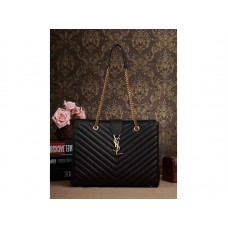 Yves Saint Laurent Classic Monogramme Shopping Bag In Black Grain De Poudre Textured Matelasse Leather