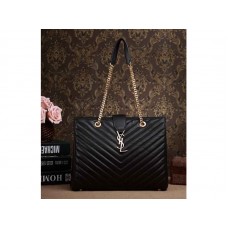 Yves Saint Laurent Classic Monogramme Shopping Bag In Black Lambskin Matelasse Leather