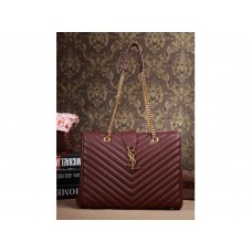 Yves Saint Laurent Classic Monogramme Shopping Bag In Dark Magenta Grain De Poudre Textured Matelasse Leather