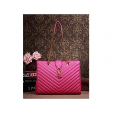 Yves Saint Laurent Classic Monogramme Shopping Bag In Lipstick Fuchsia Grain De Poudre Textured Matelasse Leather